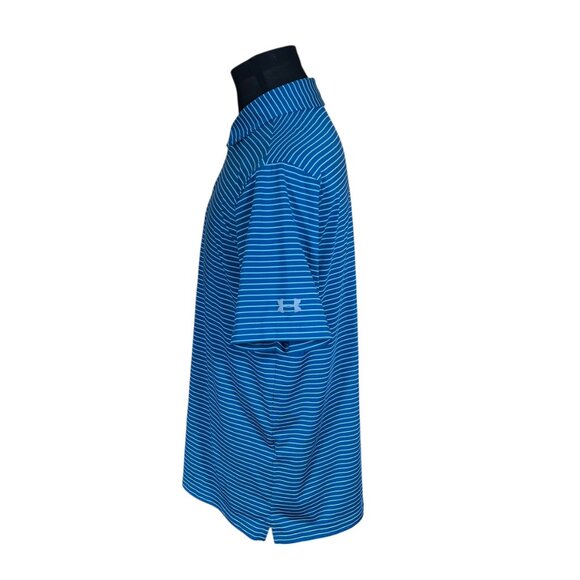 Under Armour Mens Loose Heatgear Blue Teal Striped Short Sleeve Polo Shirt Large - Picture 6 of 7